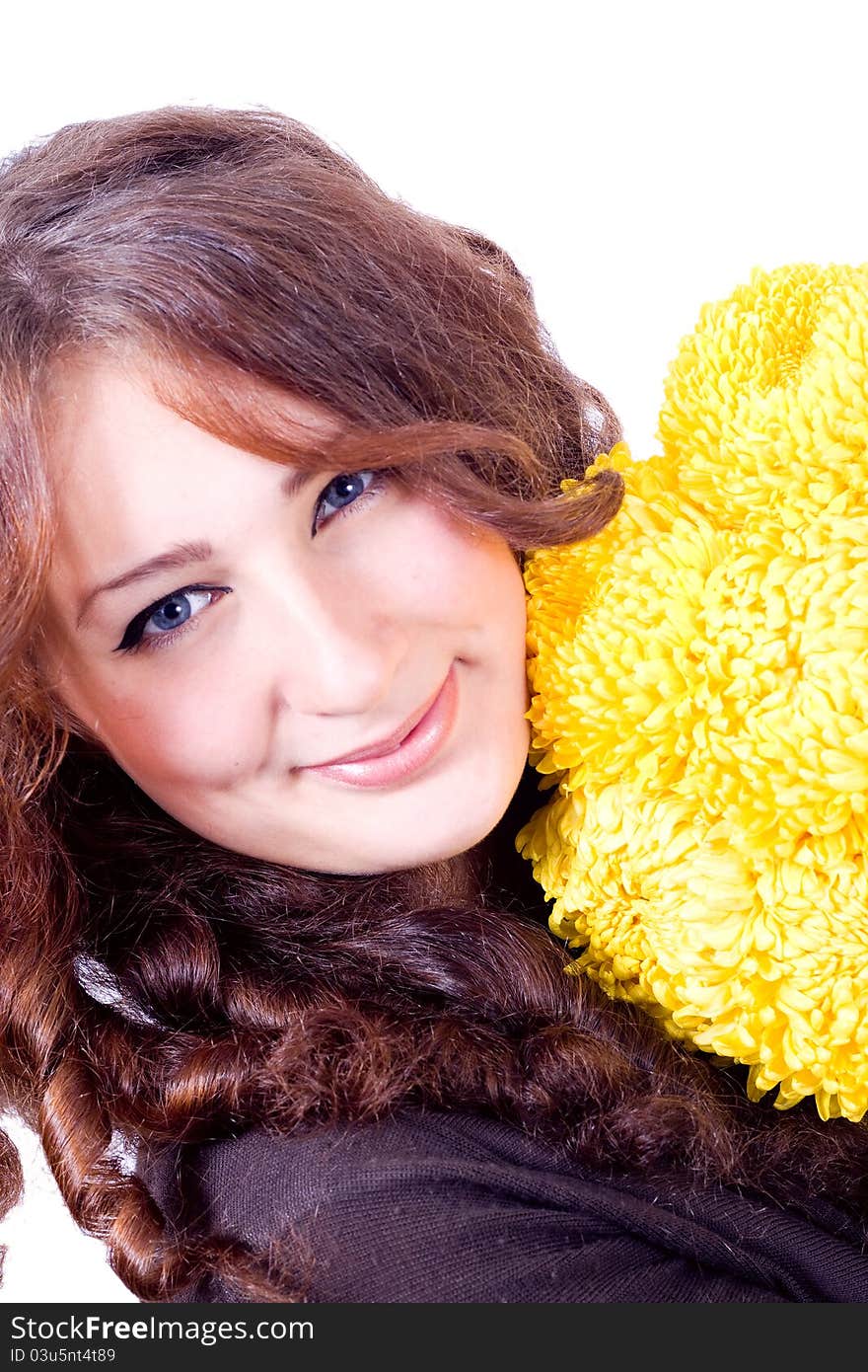 Beautiful Woman With Chrysanthemums