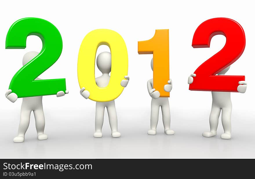 3D humans forming colorful 2012 word, 3d render on white. 3D humans forming colorful 2012 word, 3d render on white