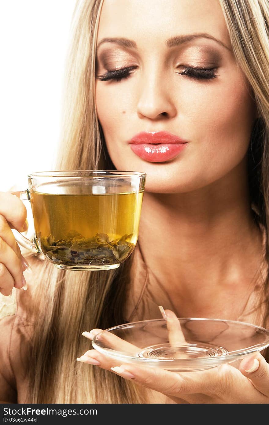 Beautiful Woman With A Cup Of Green Tea