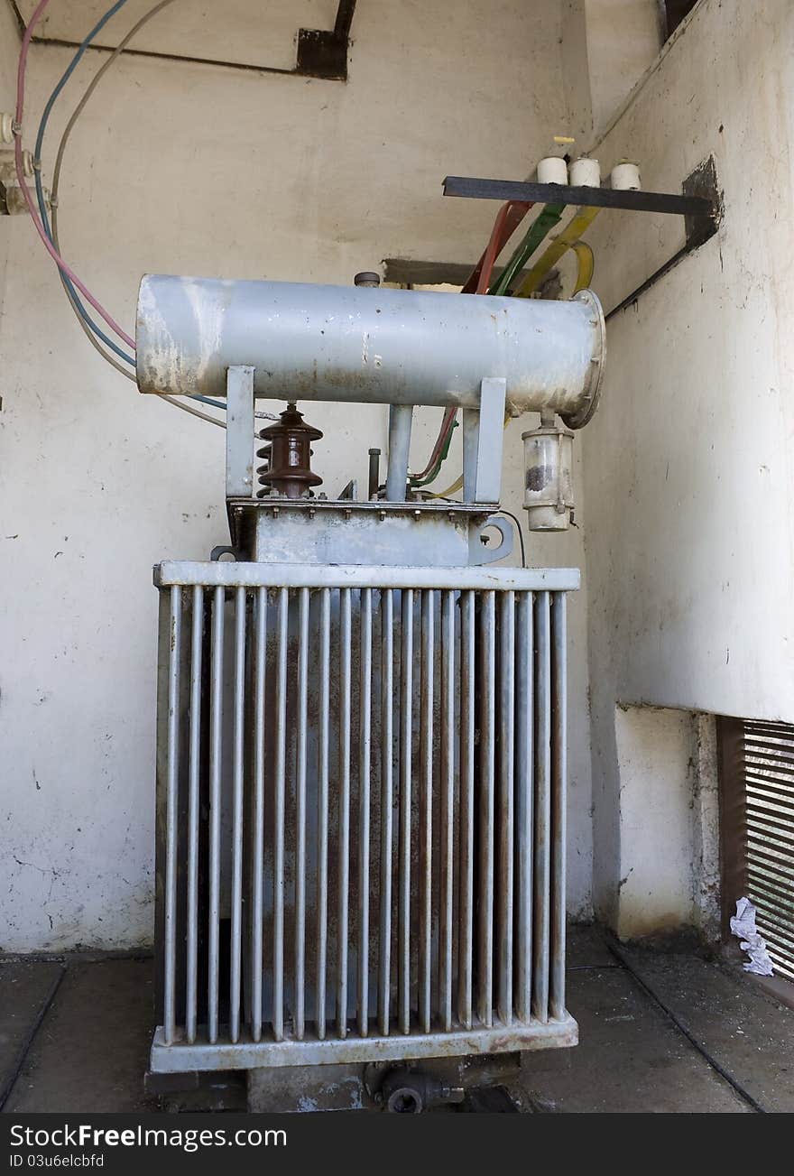 Electric power line transformer in house