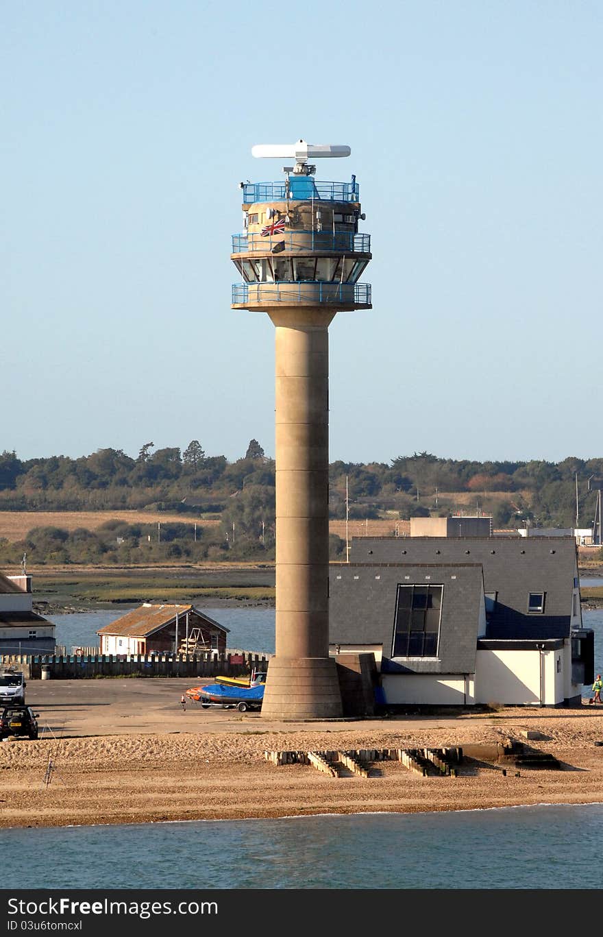 National Coastwatch Institution (NCI) tower located at Calshot, Hampshire, England. This tower monitors shipping in a busy channel and assists in the protection and preservation of life at sea. National Coastwatch Institution (NCI) tower located at Calshot, Hampshire, England. This tower monitors shipping in a busy channel and assists in the protection and preservation of life at sea.