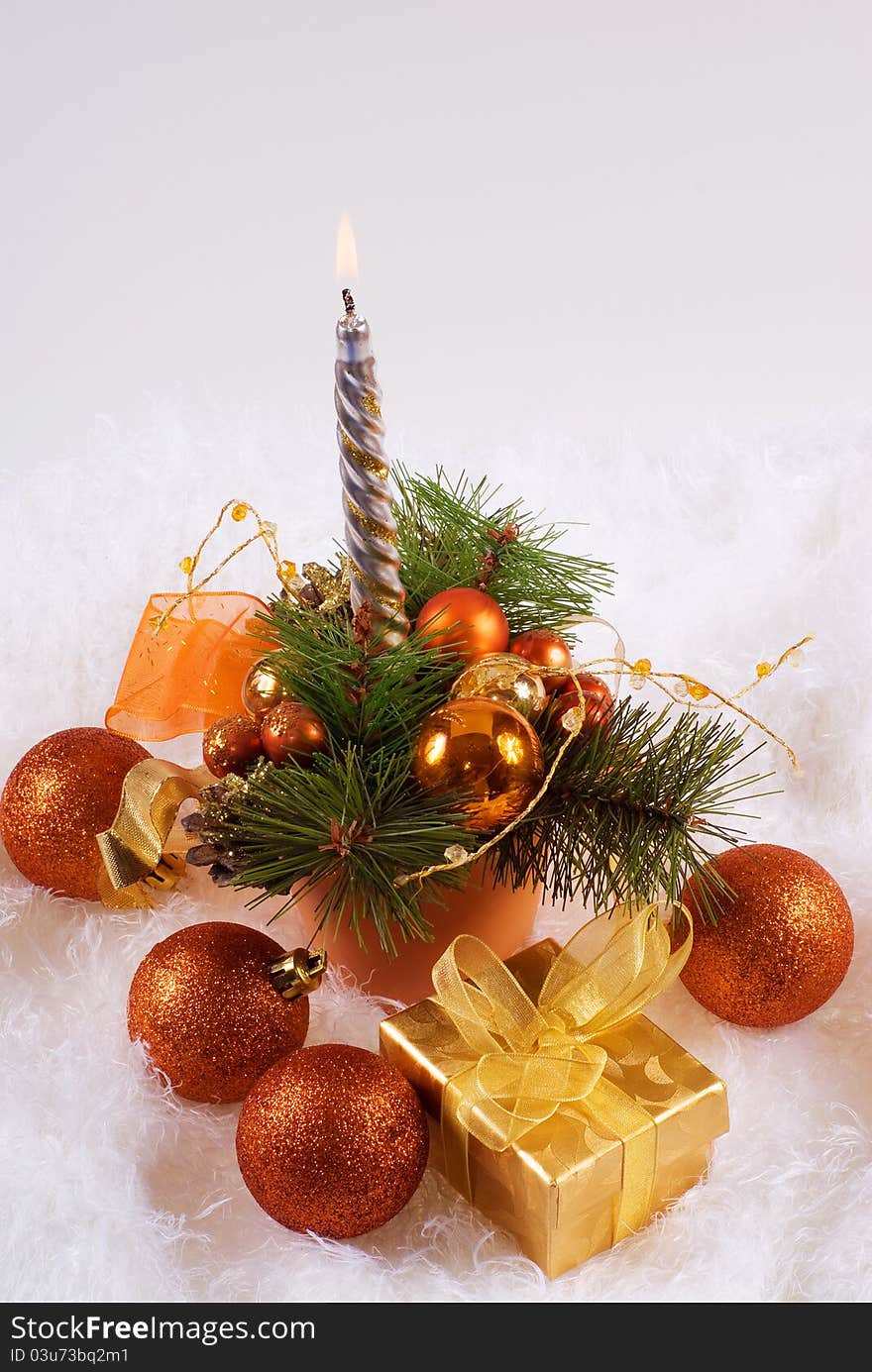 Christmas orange spheres and silver candles