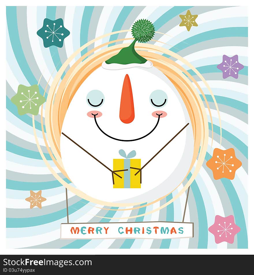 Colorful and modern christmas card with a happy snowman. Colorful and modern christmas card with a happy snowman