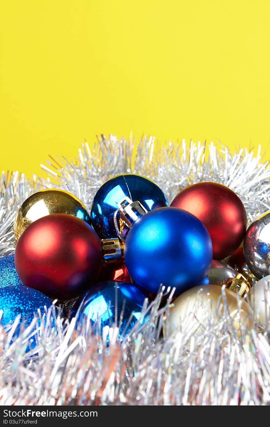 Christmas decorations on yellow background. Christmas decorations on yellow background