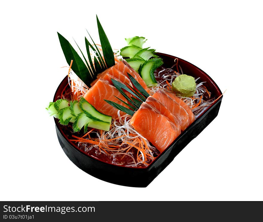 Fresh salmon sashimi  with vegetable. Fresh salmon sashimi  with vegetable