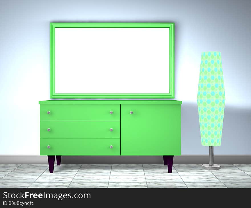 3d green furniture with lamp