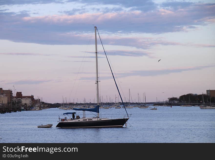 Boats anchored at the Manhattan Beach marina in Brooklyn, New York