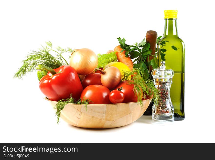 Fresh vegetables and oil