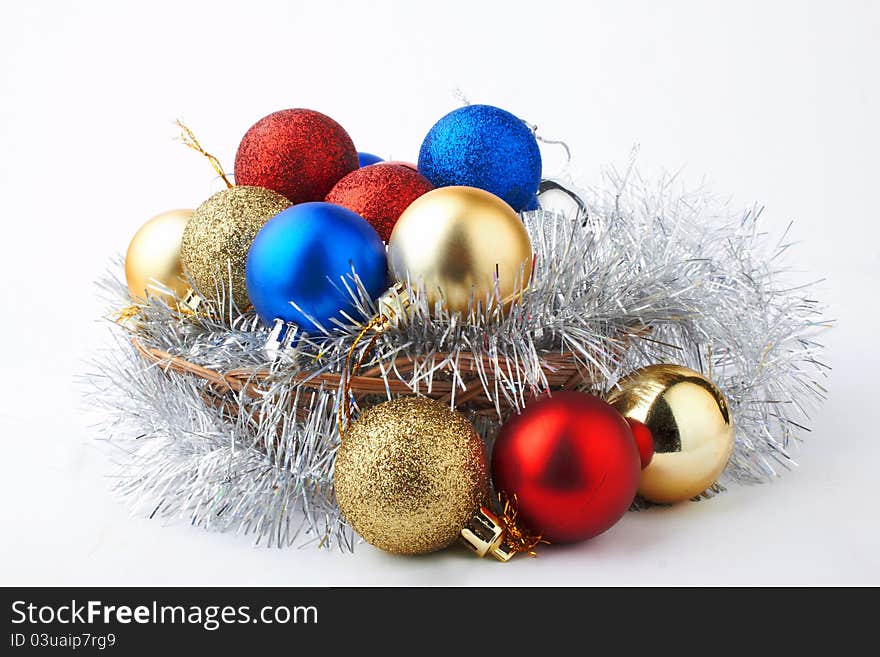 Christmas decorations on white background