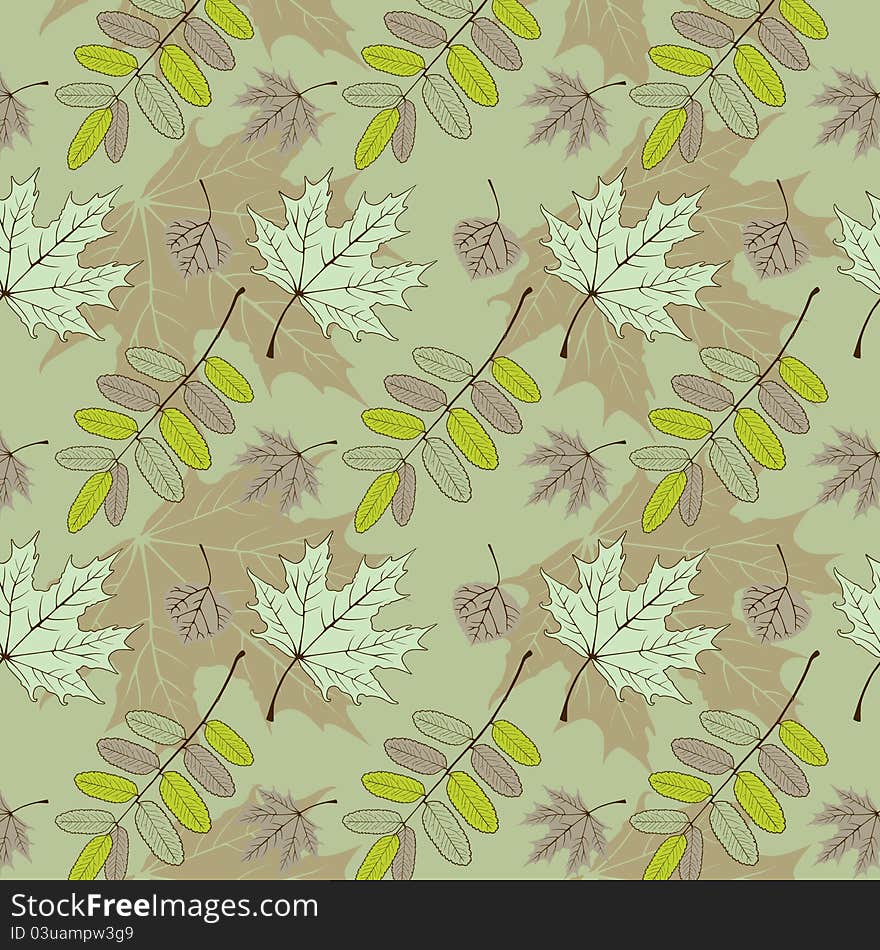 Leaf pattern on green a background. Vector illustration eps.10. Leaf pattern on green a background. Vector illustration eps.10.