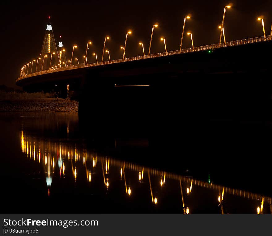 Megyeri Bridge in Budapest at night