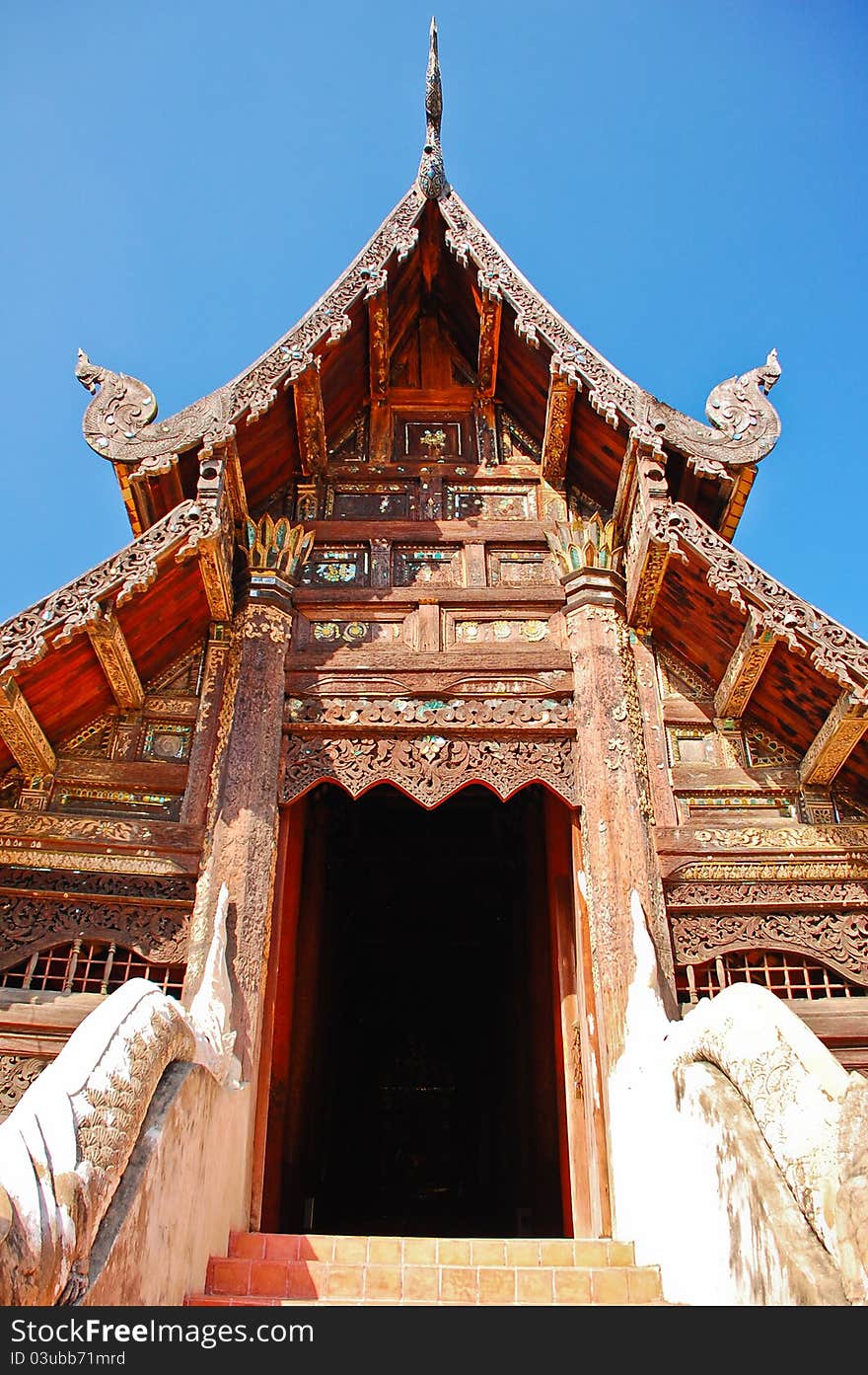 Close up of ancient temple in Chaingmai, Thailand