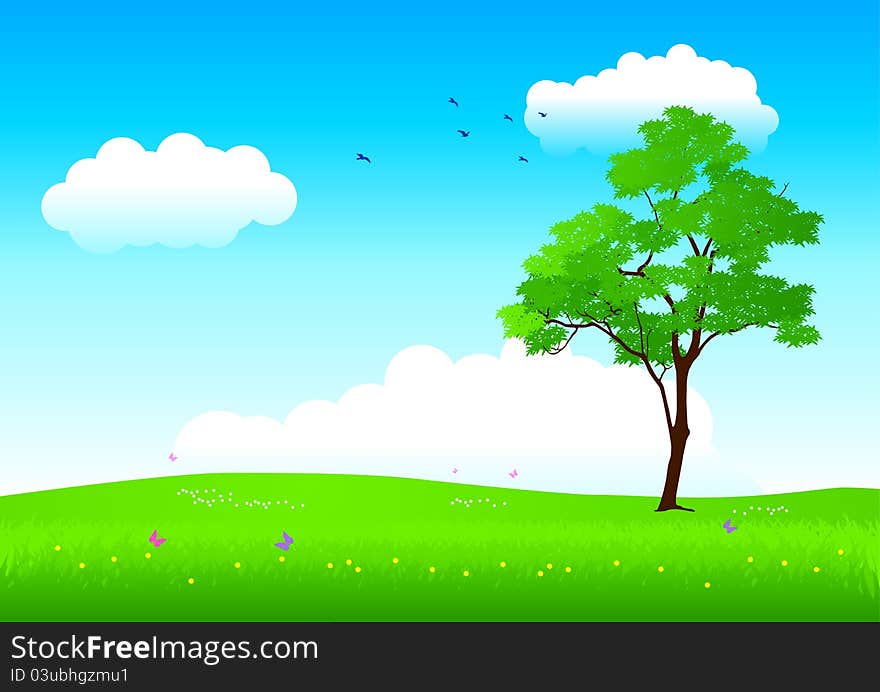 Illustration of a tree in springtime