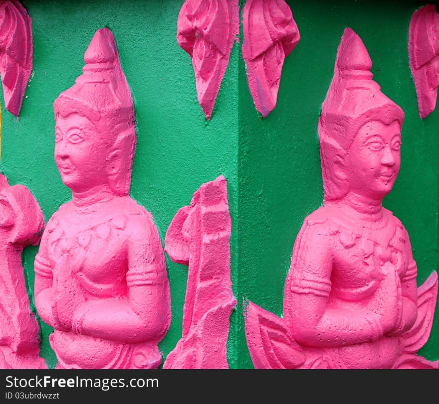 Buddhist art stucco on wall or pillar of church, temple and sanctuary