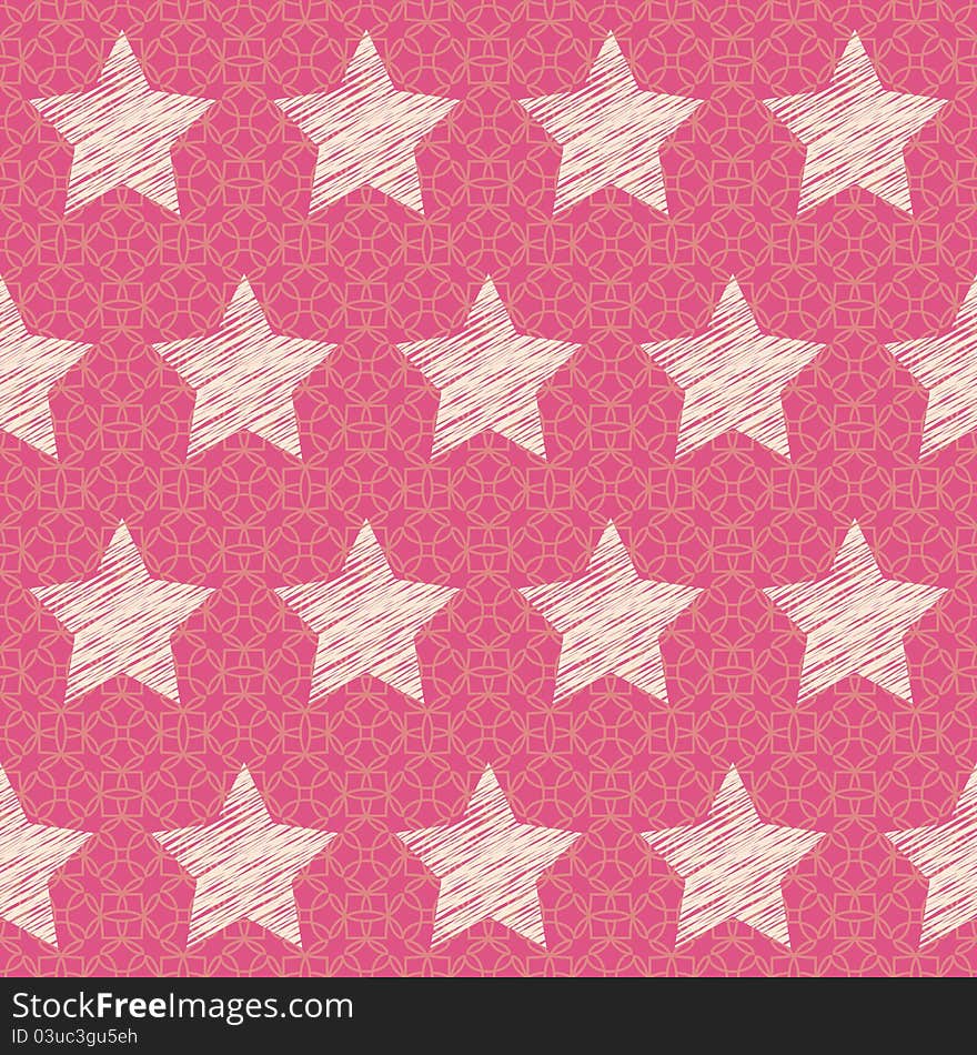 Vector holiday abstract seamless pattern with hatched stars. Vector holiday abstract seamless pattern with hatched stars