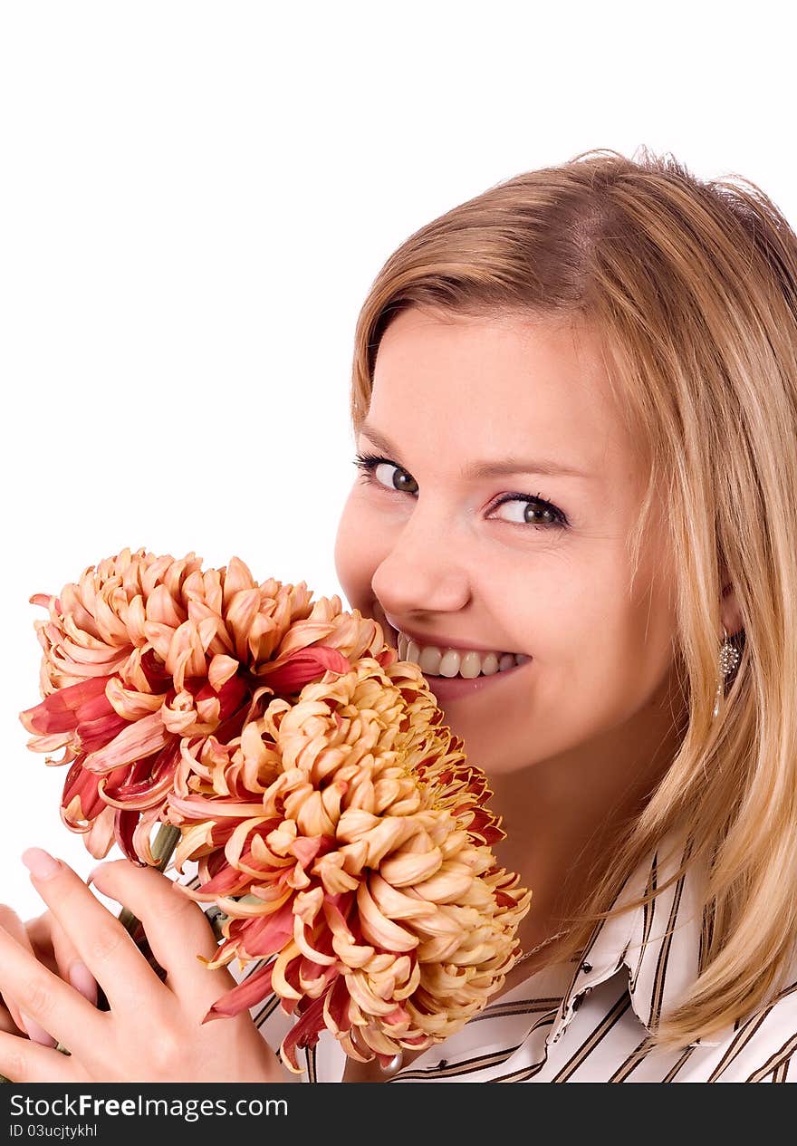 Beautiful woman with chrysanthemums