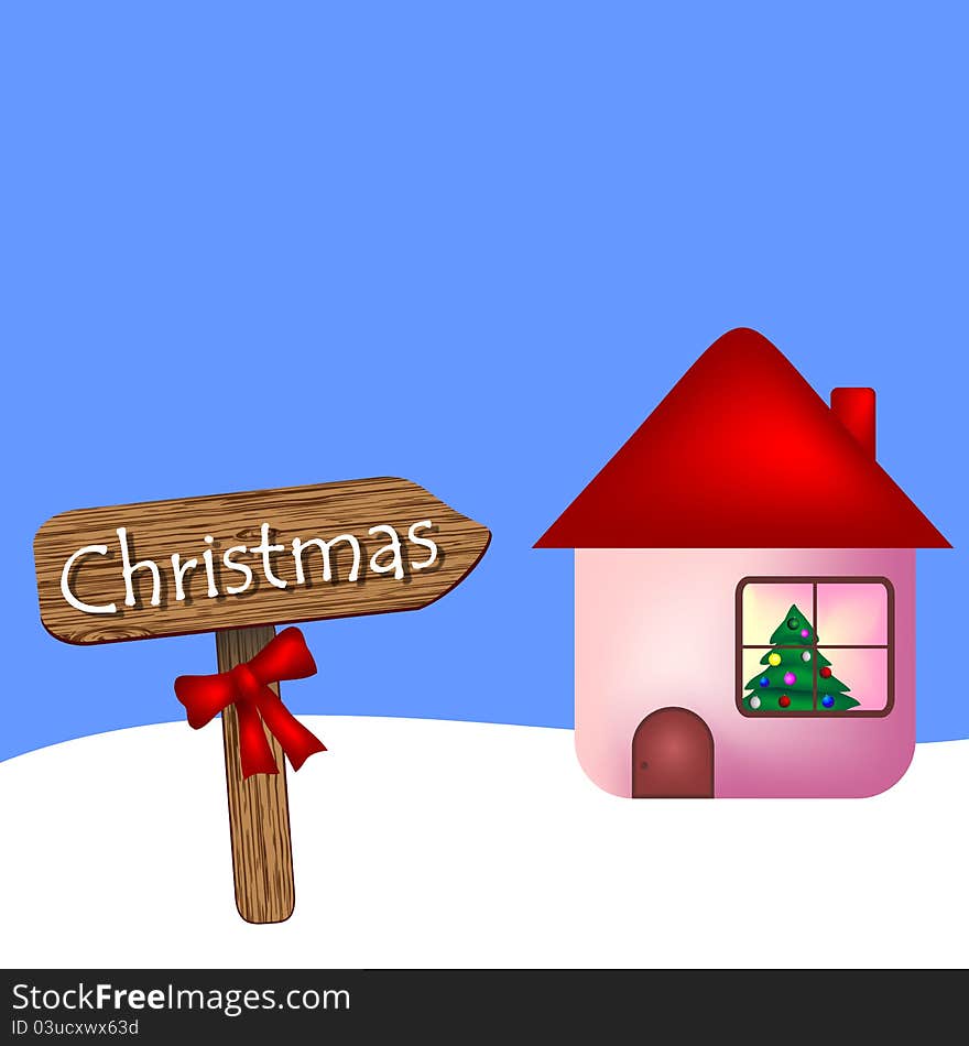 Christmas illustration with arrow and home