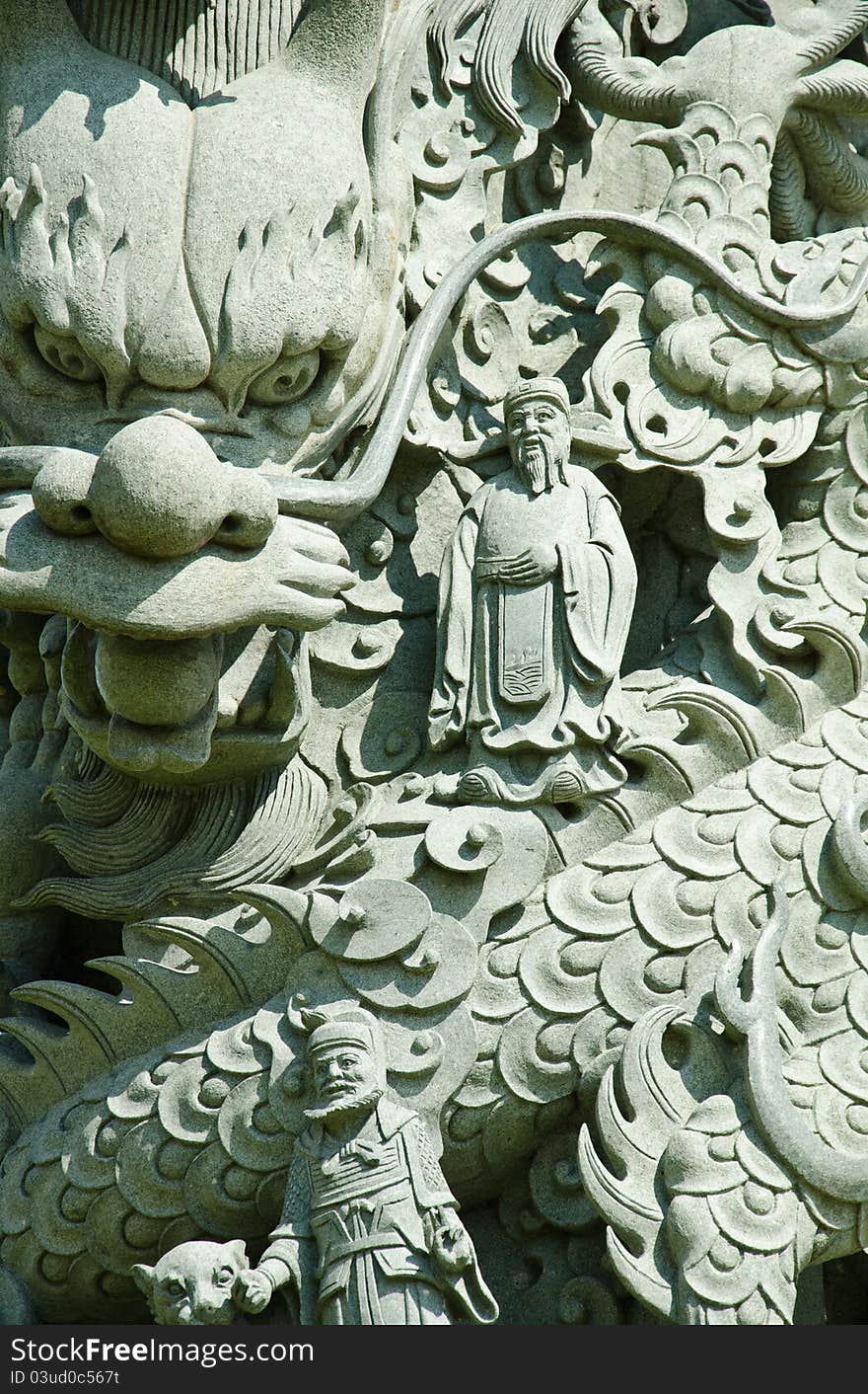 Sculptures of Chinese gods and dragons carved out of marble, Suphan Buri province, Thailand. Sculptures of Chinese gods and dragons carved out of marble, Suphan Buri province, Thailand.