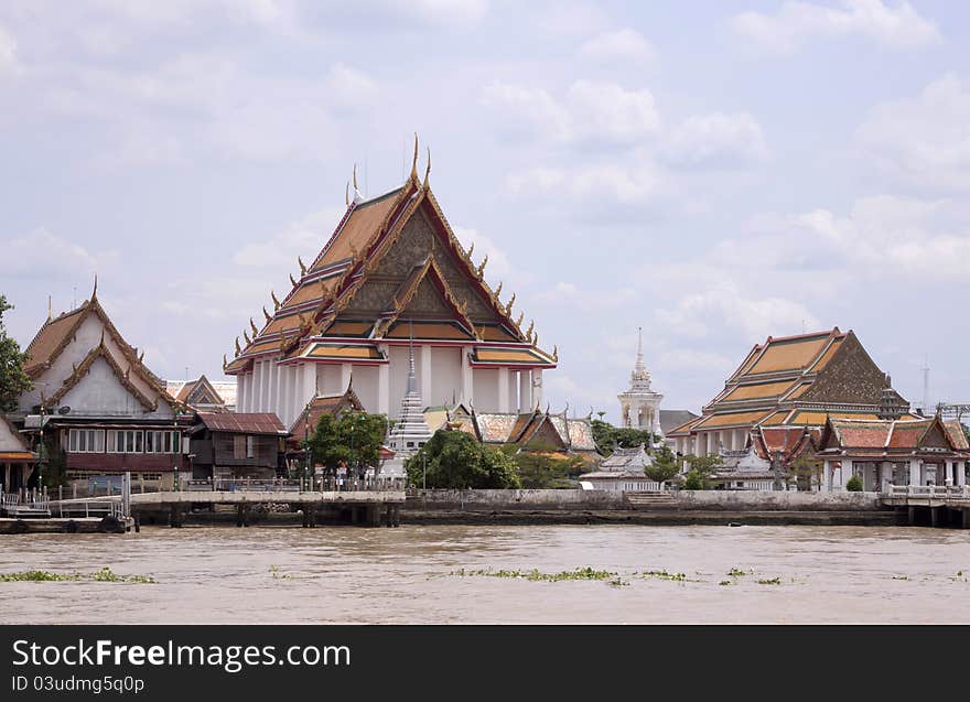 Budha Temple beside Chao Phraya River in Bangkok, Thailand