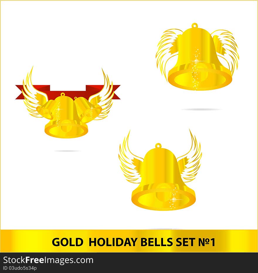 Glass gold bells set isolated on the white