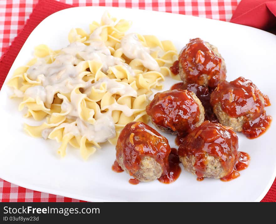 Barbecue Meatballs and Noodles