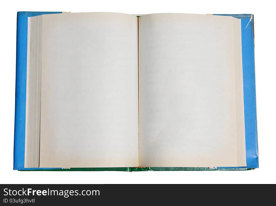 Blank old book open on white background