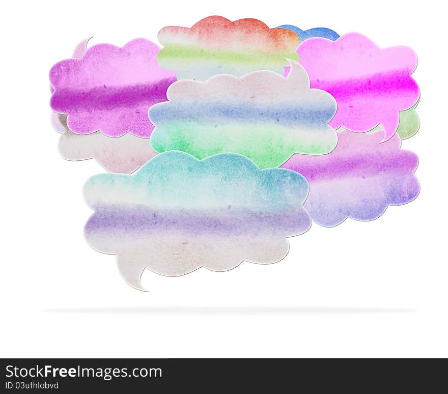 Abstract watercolor speech bubble on white background, with clipping paths