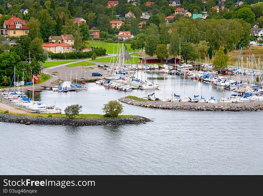 Small swedish village in Stockholm suburb in overcast day