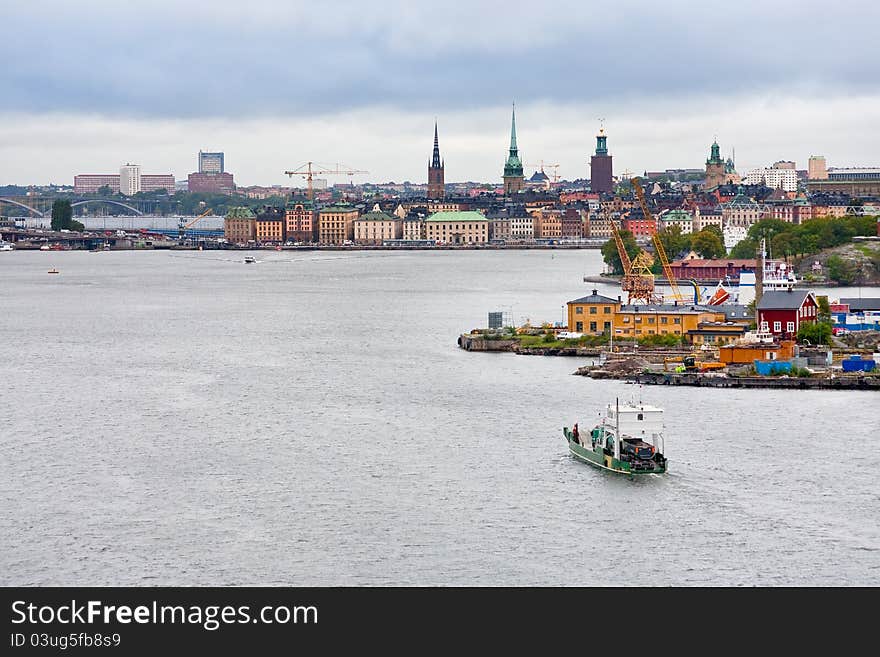 View on Gamla Stan and Beckholmen island from Saltsjon bay in Stockholm, Sweden. View on Gamla Stan and Beckholmen island from Saltsjon bay in Stockholm, Sweden