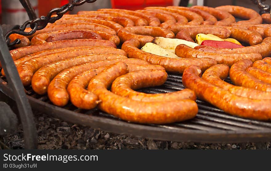 Sausages on the grill