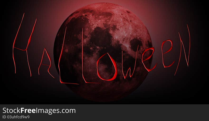 Halloween text over Red moon abstract background