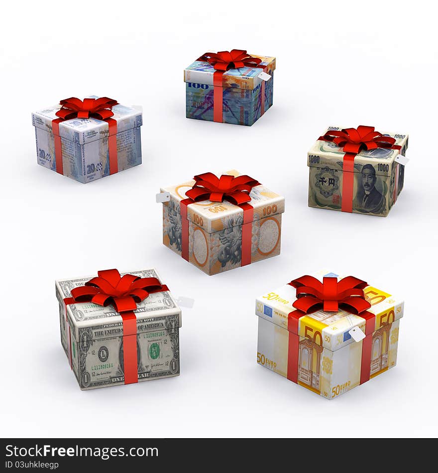 Currency Present Box with Red Ribbon