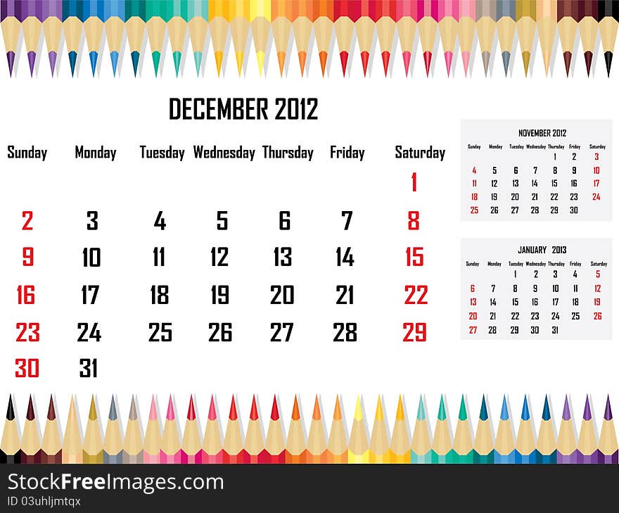 Illustration of Calendar 2012 December