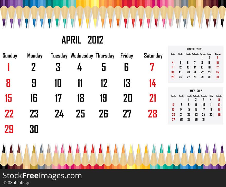 Illustration of Calendar 2012 April