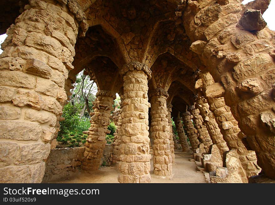 Stone Columns In Guell Park