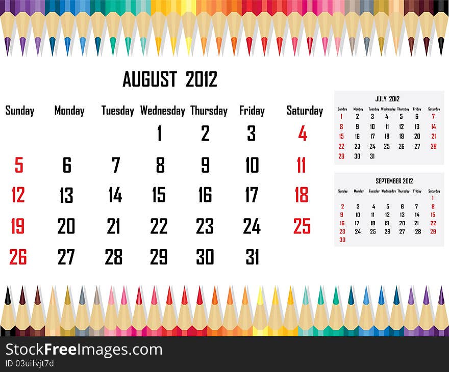 Illustration of Calendar 2012 August