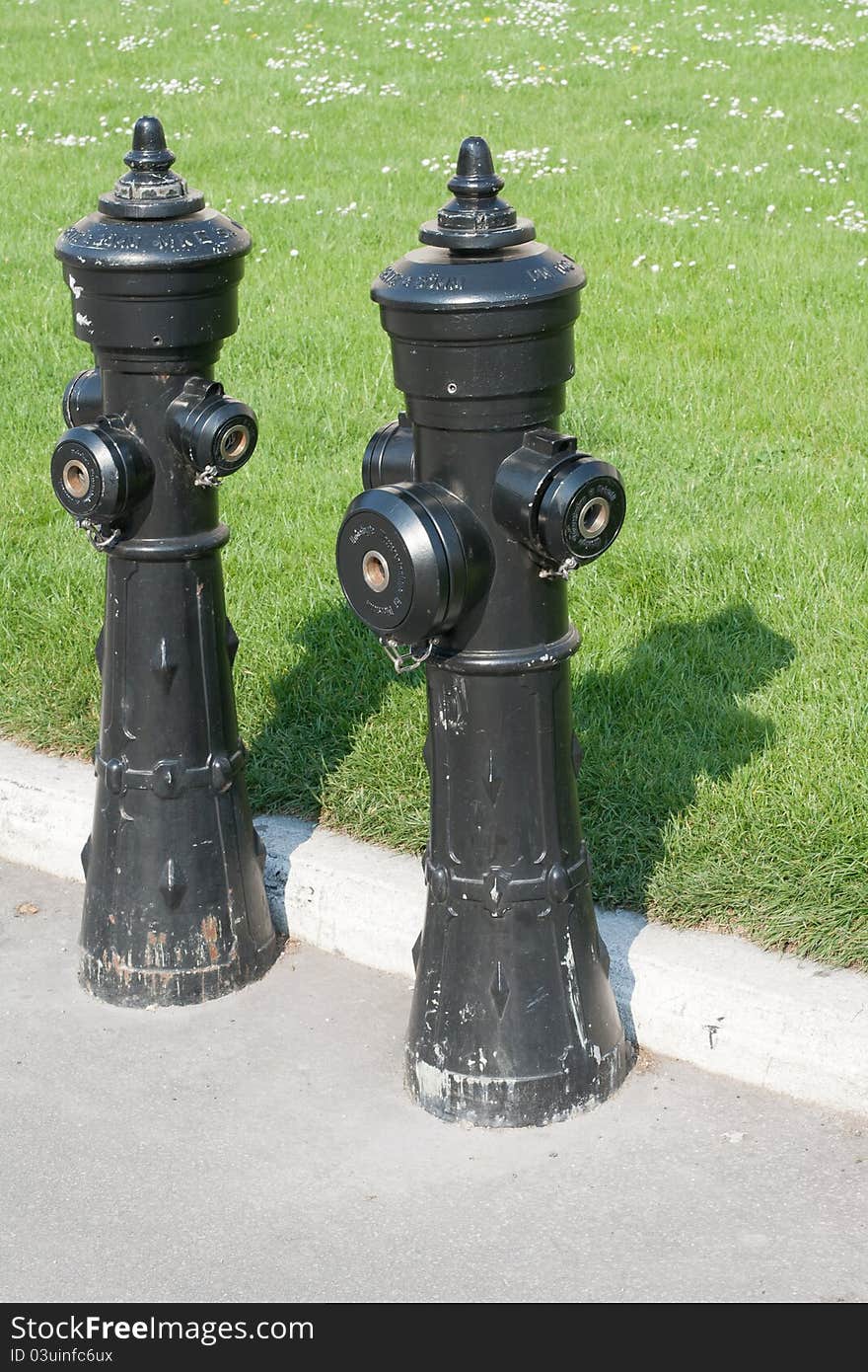 Two black hydrant.