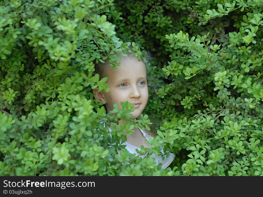 Portrait of a girl on a background of leaves