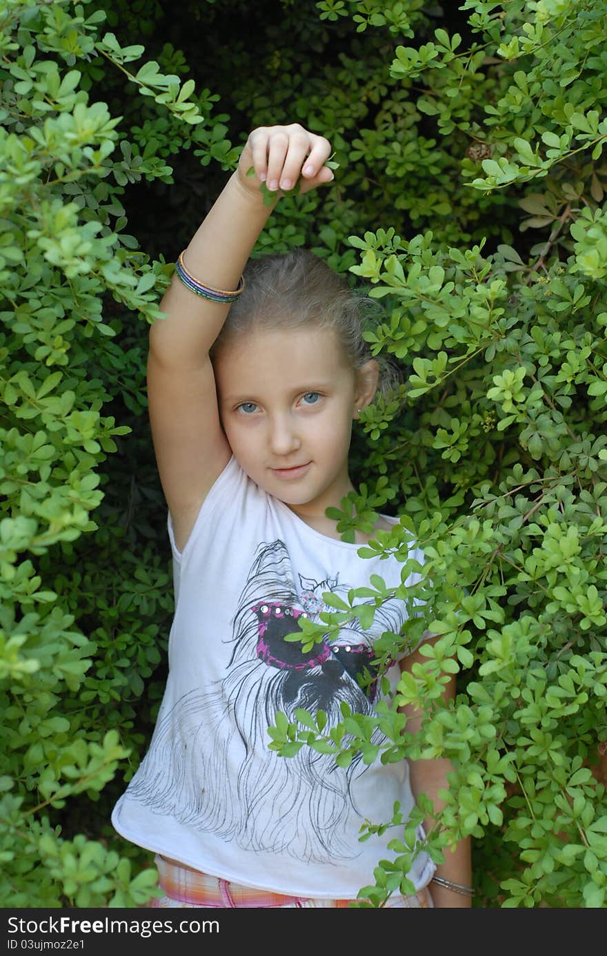 Portrait Of Girl With A Leaf In Your Hand