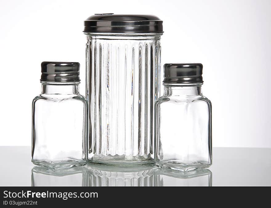 Condiment glass jars for kitchen use. Condiment glass jars for kitchen use