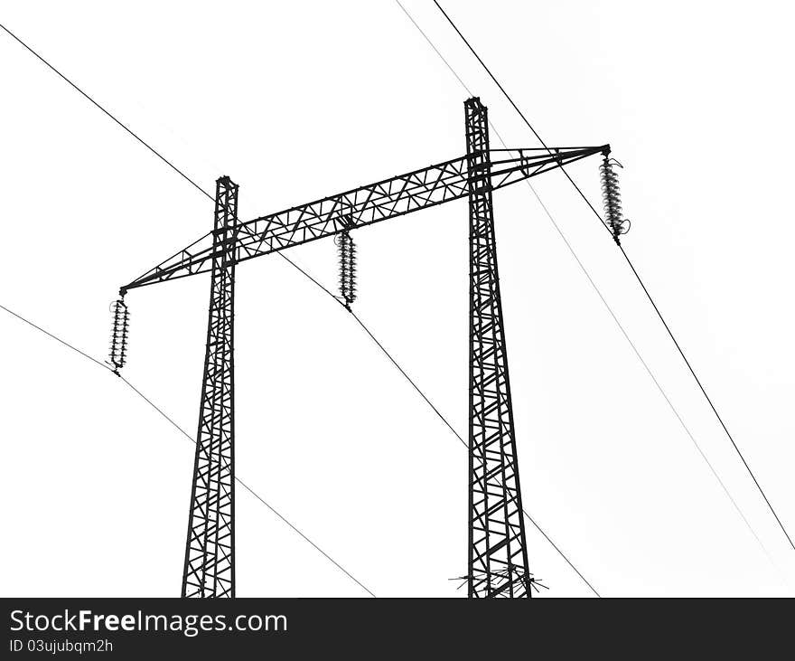 Black and white background  an electric powerlines