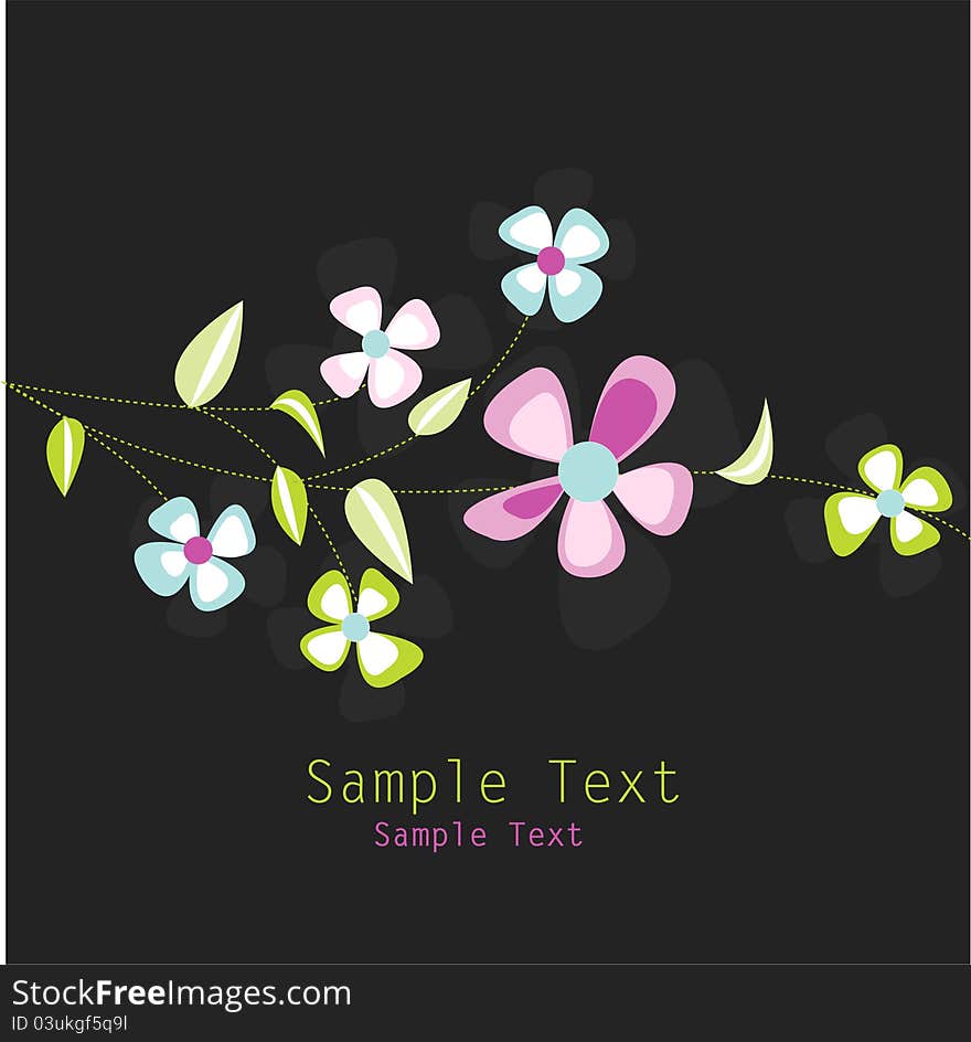 Floral greeting card on the black background