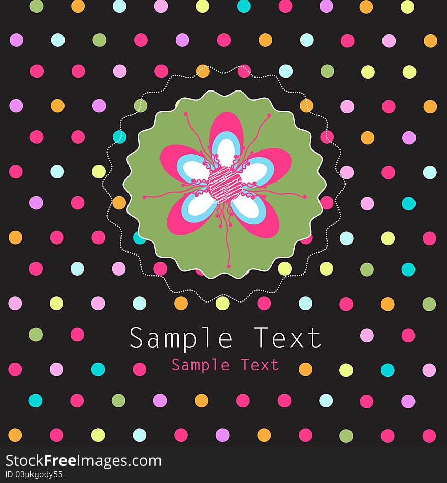 Floral greeting card on the colorful dots background