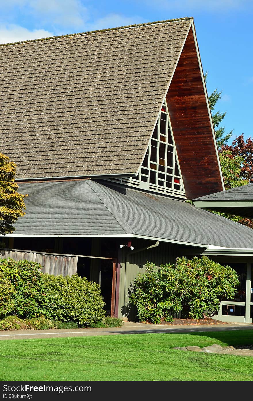 Church building with stained glass windows. Church building with stained glass windows