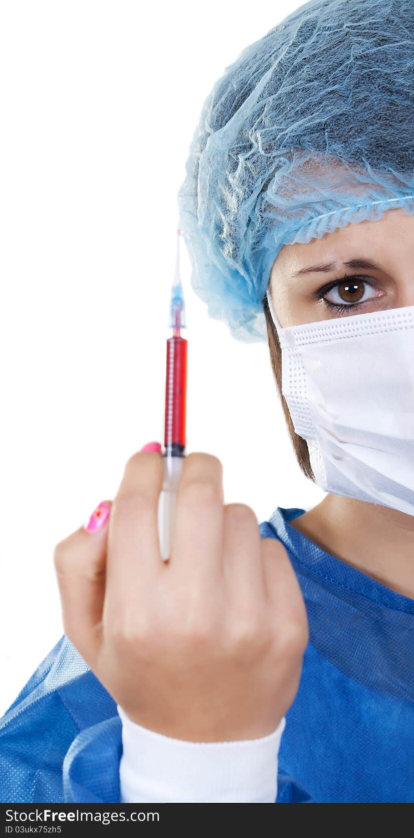 nurse with a syringe on white background. nurse with a syringe on white background