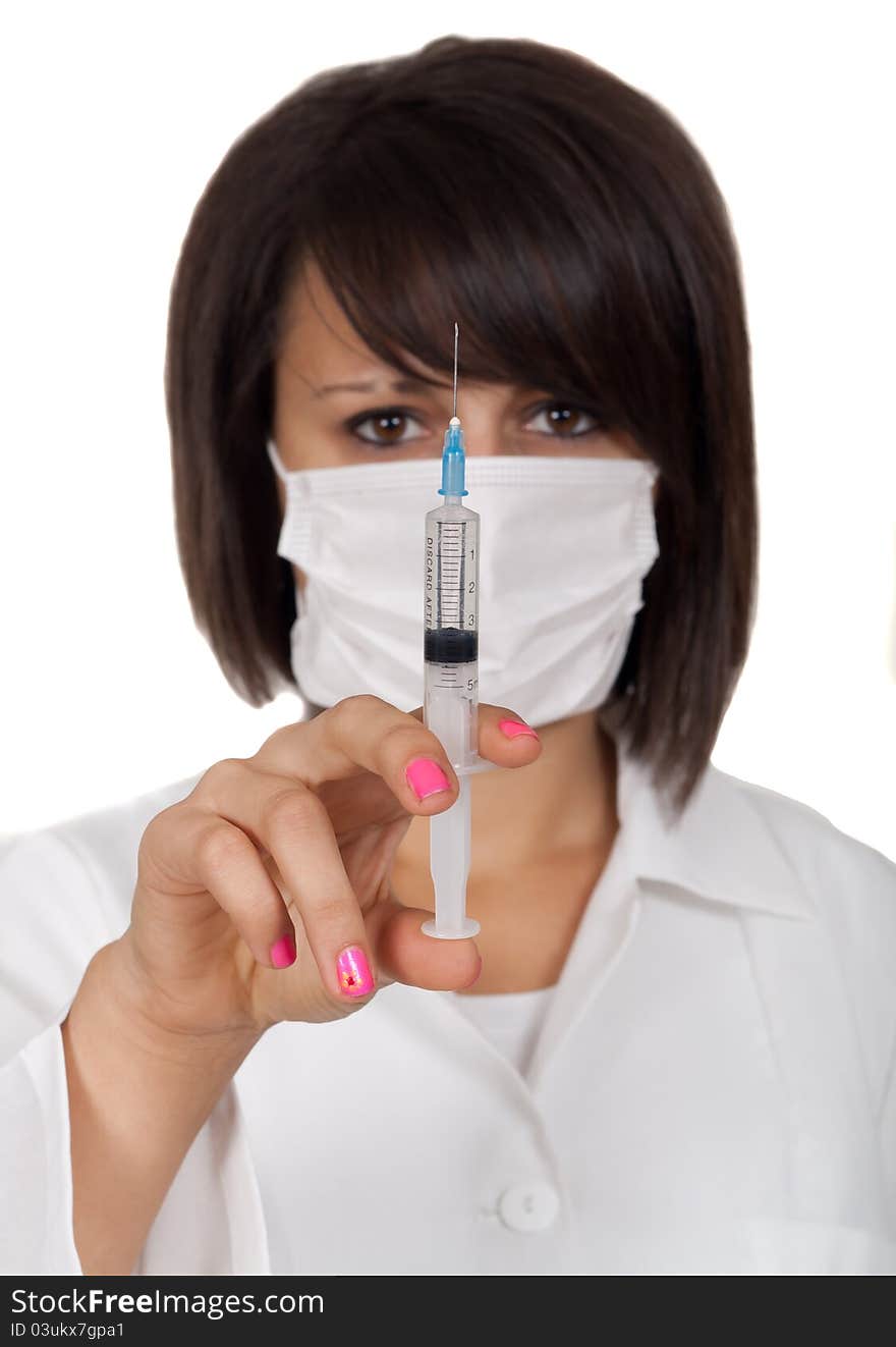 nurse with a syringe on white background. nurse with a syringe on white background