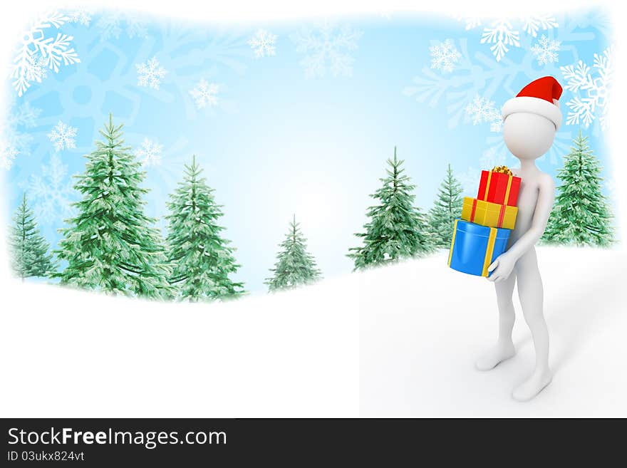 Santa Claus with presents on Christmas background