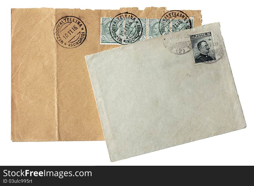 Two vintage envelopes with King Victor Emmanuel III postage stamps from Italy. Two vintage envelopes with King Victor Emmanuel III postage stamps from Italy.