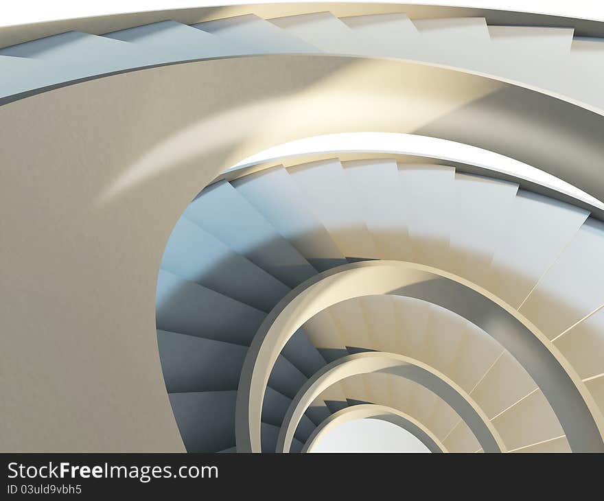 Abstract endless spiral staircase with soft shadows. View from above. 3d-illustration. Abstract endless spiral staircase with soft shadows. View from above. 3d-illustration