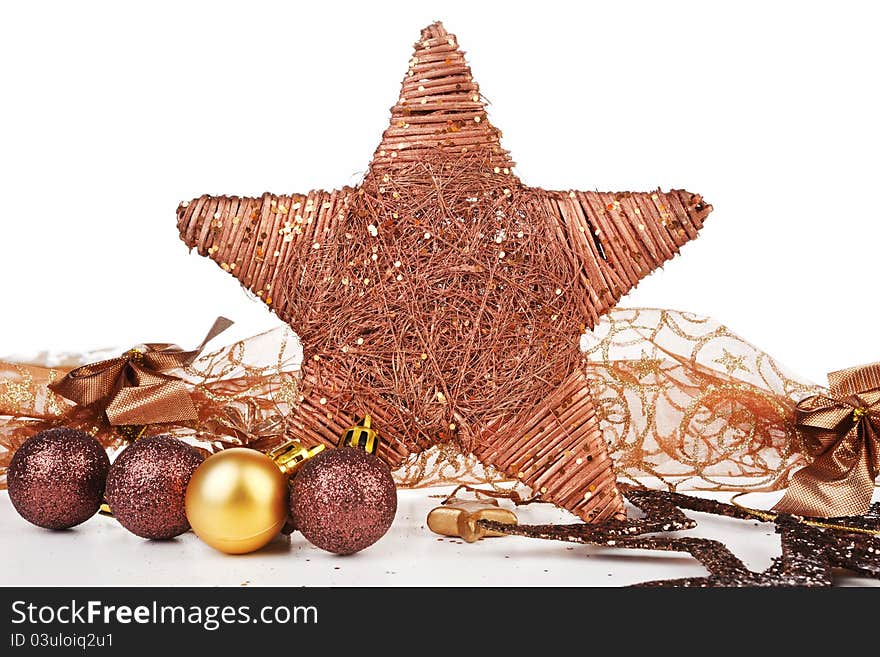 Brown traditional christmas decoration background. Festive holiday season concept. Brown traditional christmas decoration background. Festive holiday season concept.